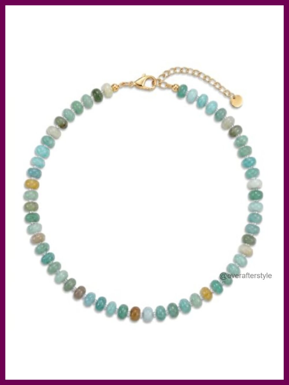Handmade Natural Stone Beaded Necklace, Gold Plated Stainless Steel, Adjustable